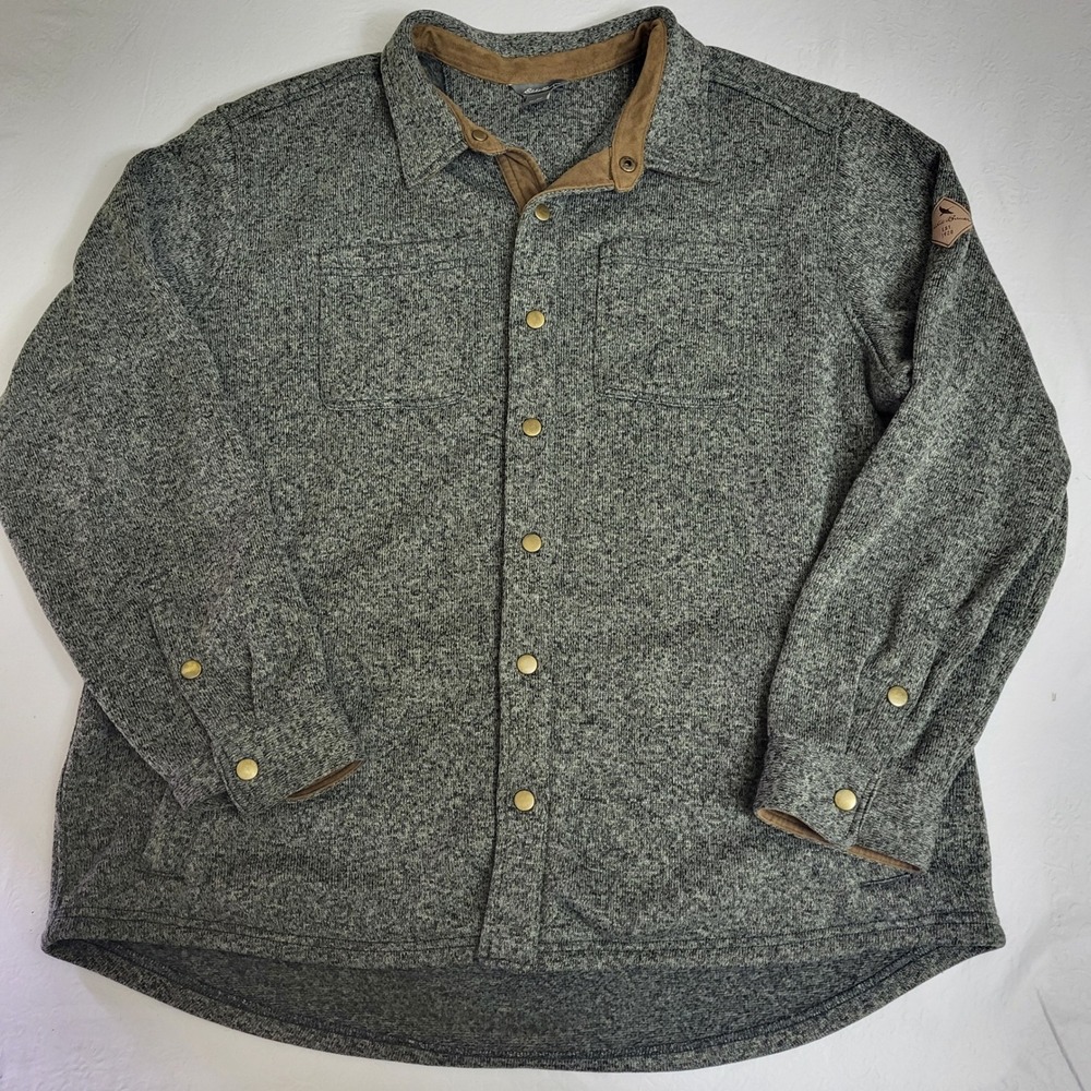 Eddie Bauer Men's Fleece Knit Shirt Jacket Snap Front Gray Faux Suede Trim 2XL